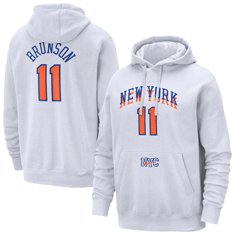 Men's New York Knicks #11 Jalen Brunson White 2024/25 City Edition Essential Club Pullover Hoodie Men's New York Knicks #11 Jalen Brunson White 2024/25 City Edition Essential Club Pullover Hoodie